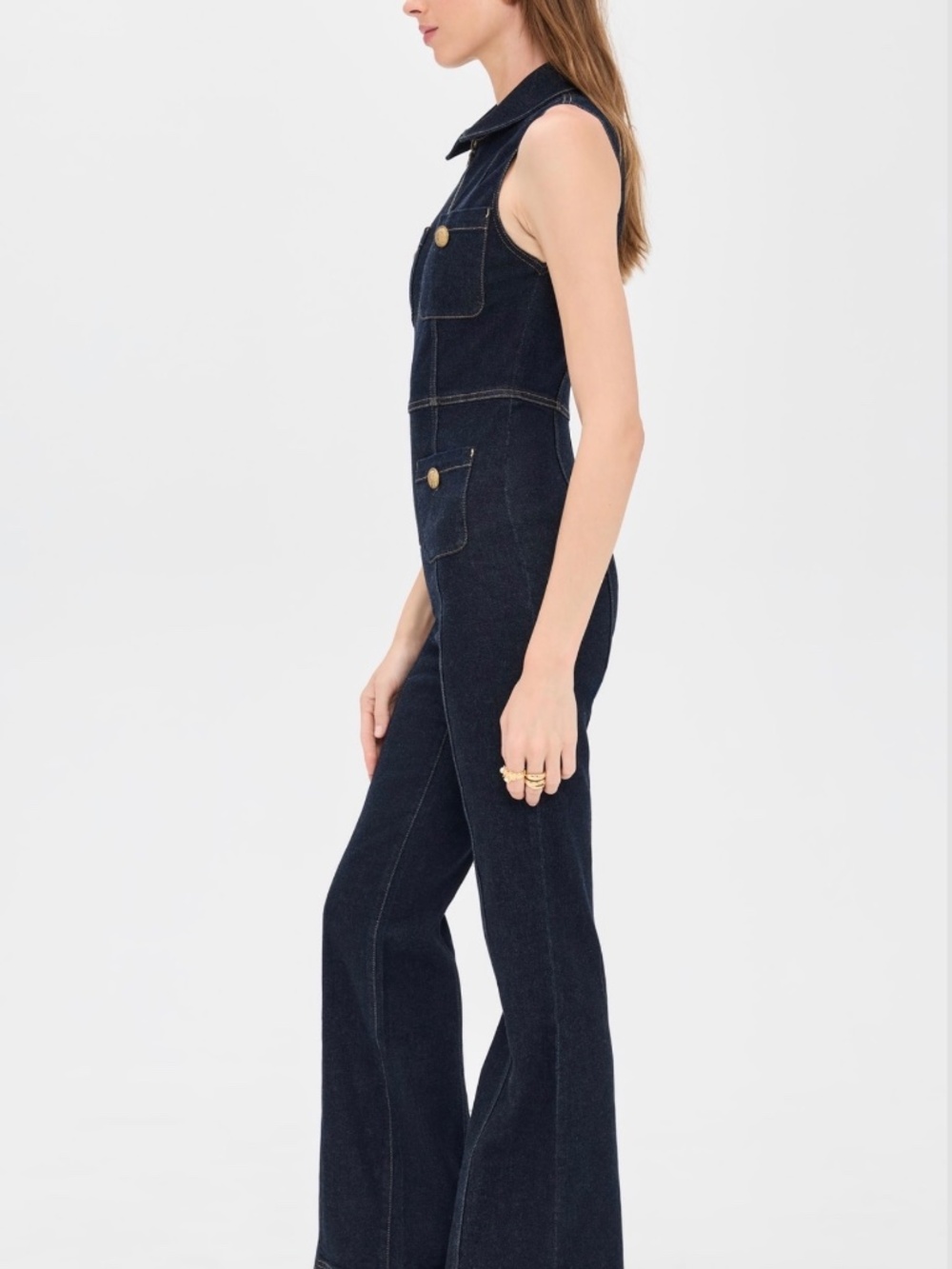 Alice + Olivia Sleeveless Denim Jumpsuit Sz 28 - Picture 3 of 10